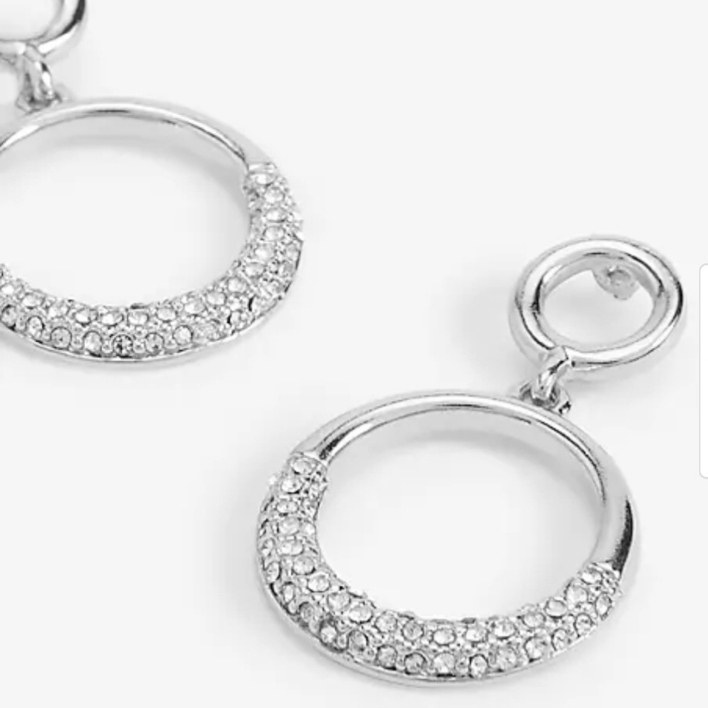 Express Silver Double circle rhinestone drop earrings NWT - Picture 1 of 6